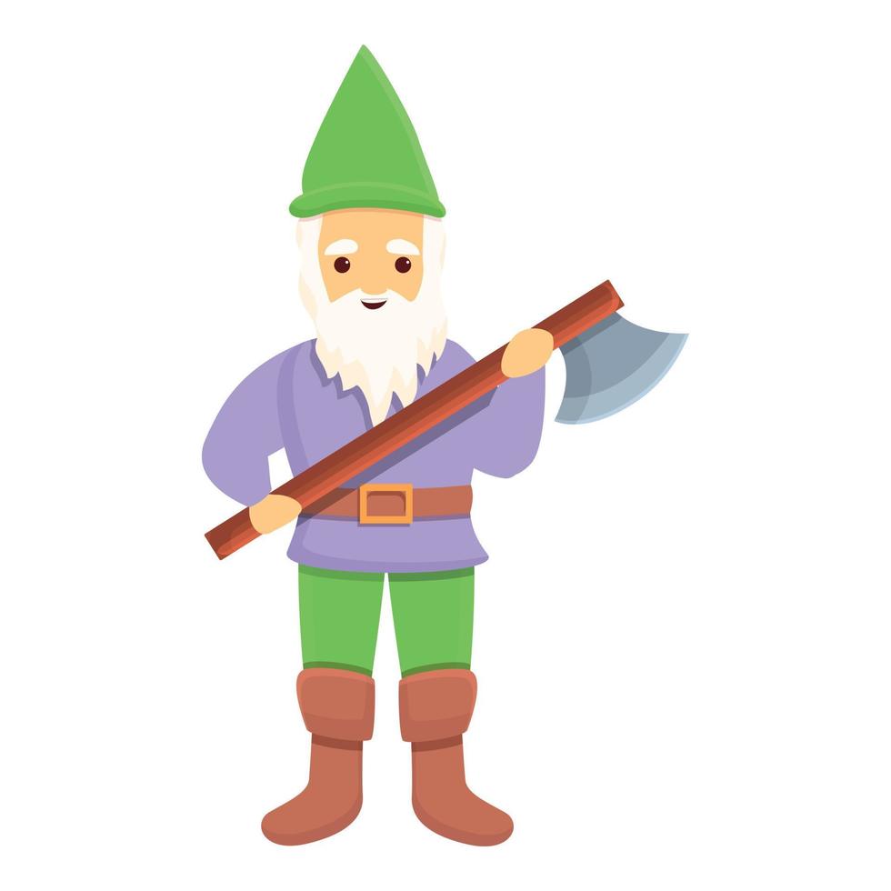 Garden gnome with battle axe icon, cartoon style vector