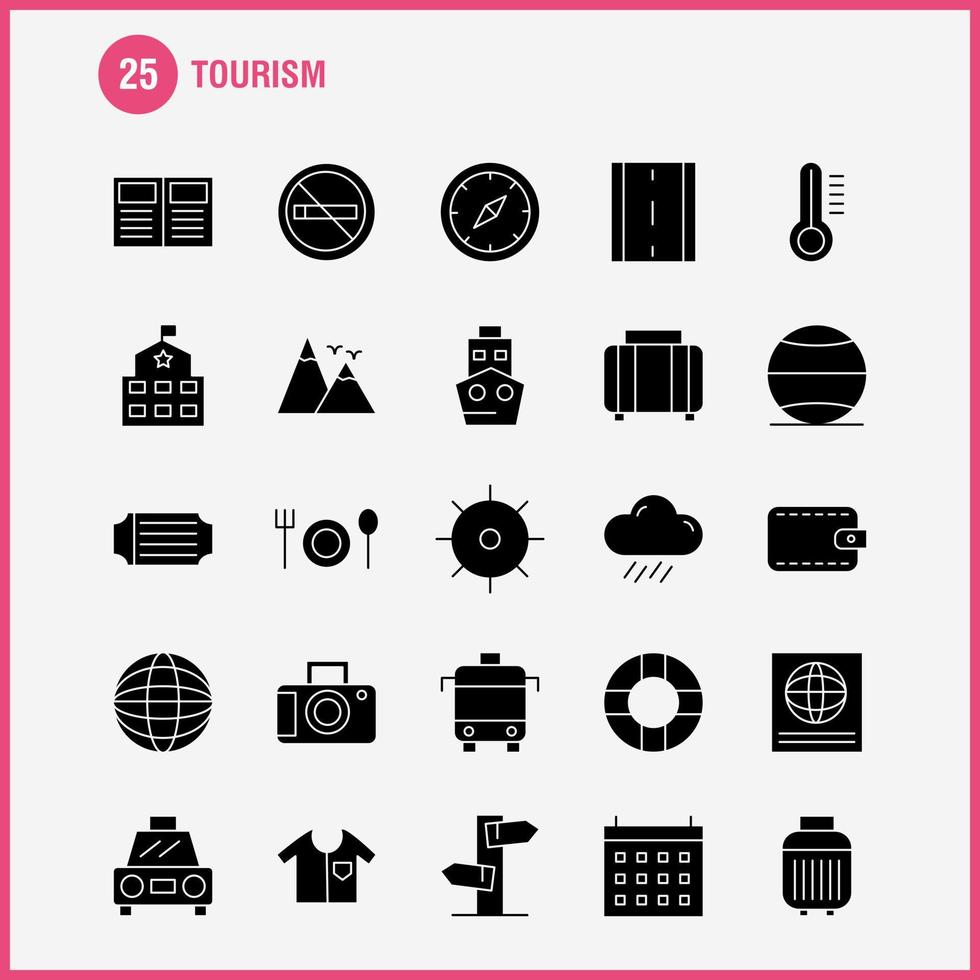Tourism Solid Glyph Icon Pack For Designers And Developers Icons Of Temperature Thermometer Weather No Smoking Tourism Travel Smoking Vector
