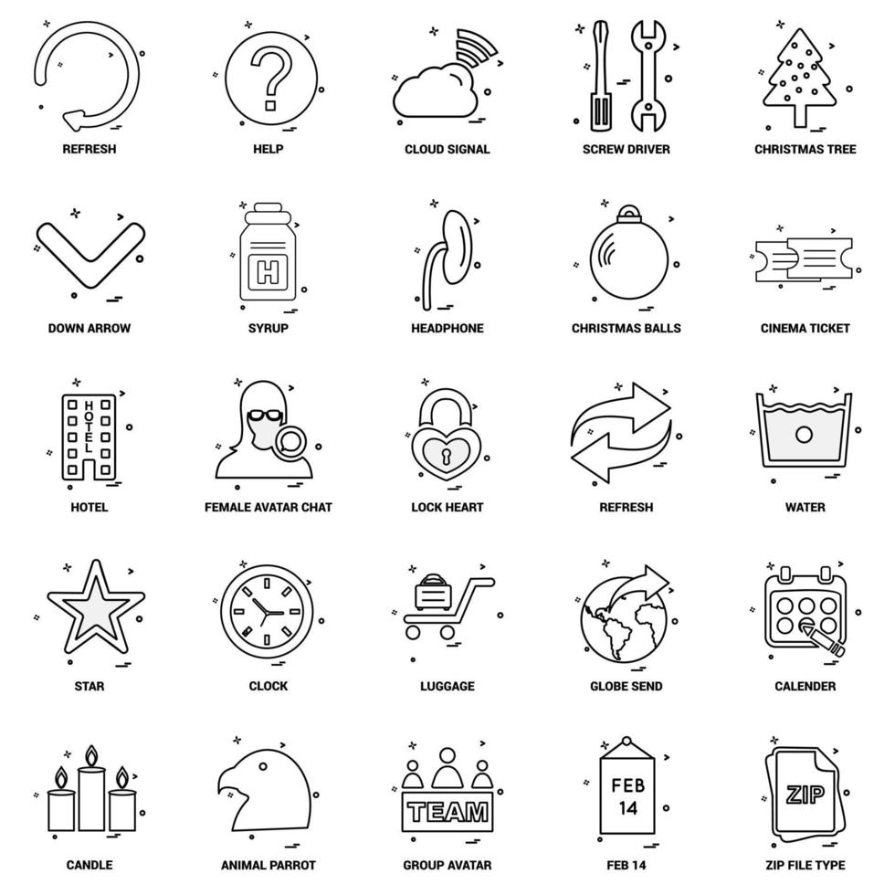 25 conjunto de iconos de línea de mezcla de concepto de negocio vector