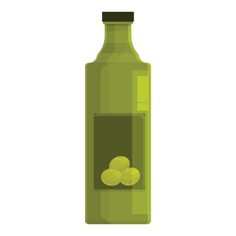 Green olives oil bottle icon cartoon vector. Virgin plant vector