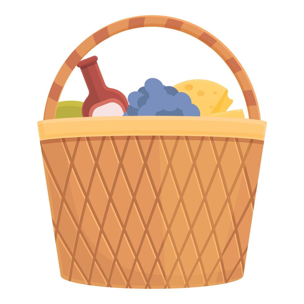 icono de cesta de picnic de verano, dibujos animados y estilo plano vector