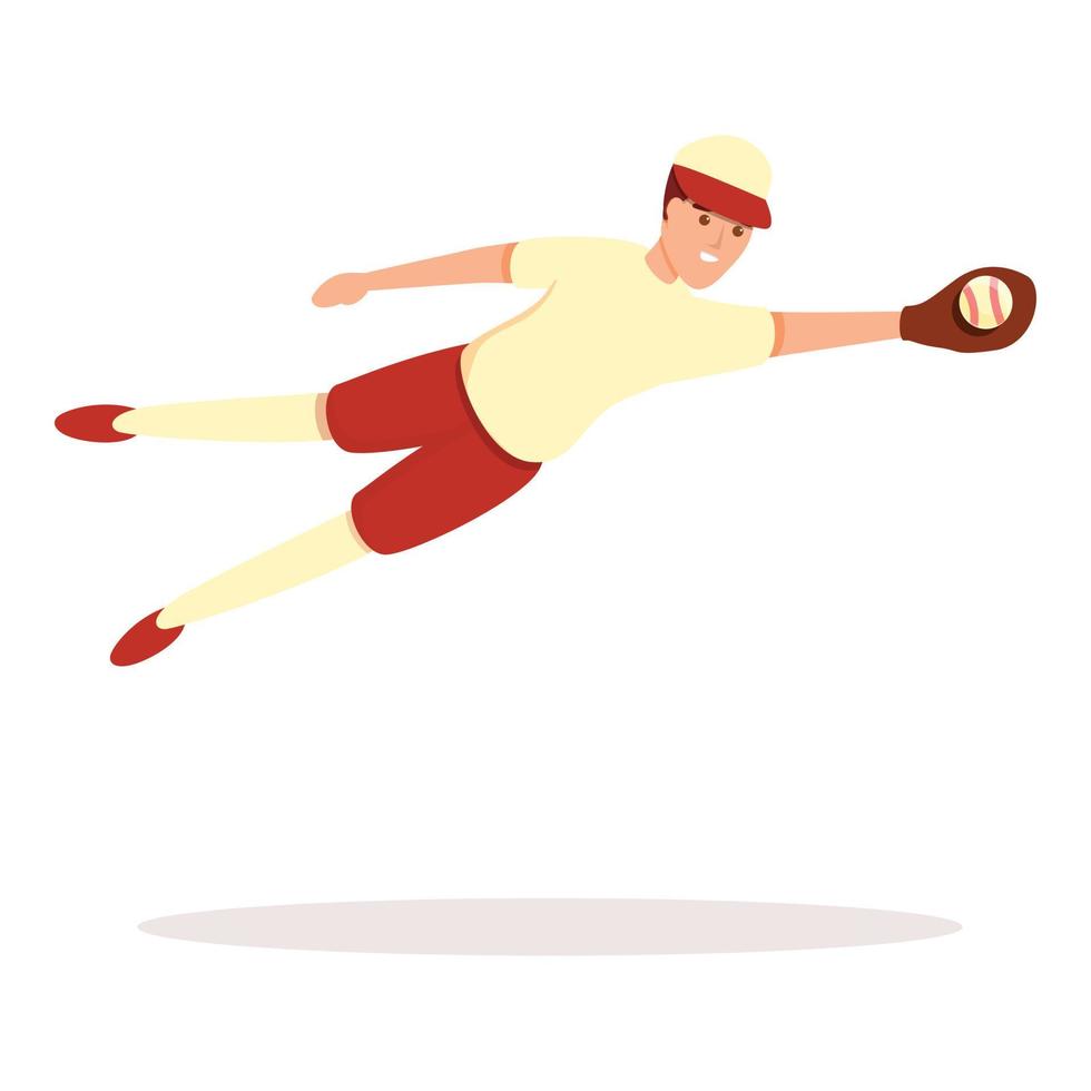 icono de salto de jugador de béisbol, estilo de dibujos animados vector