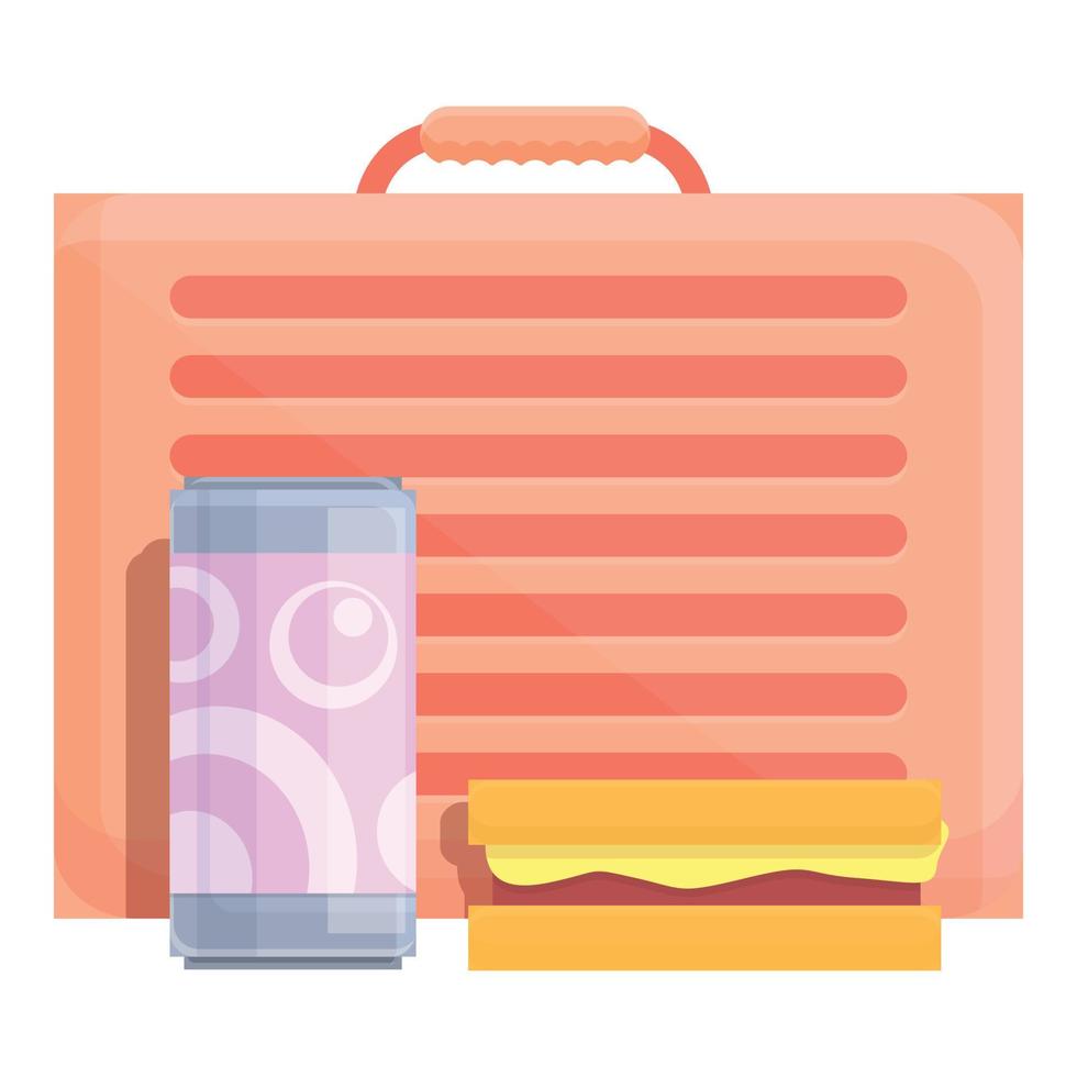 School breakfast box icon, cartoon style vector