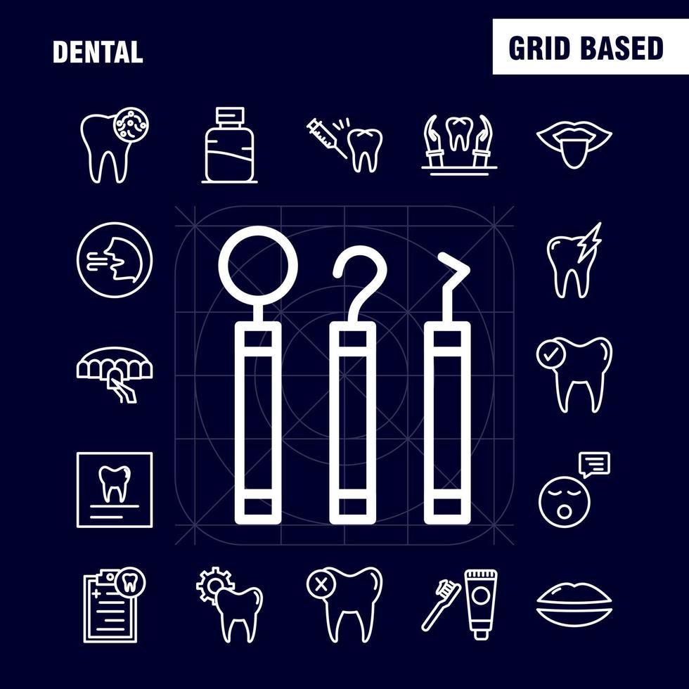 los iconos de línea dental establecidos para el kit de uxui móvil de infografía y el diseño de impresión incluyen dientes dentales infectados dientes médicos colección de dientes limpios de dentista logotipo y pictograma de infografía moderna vector