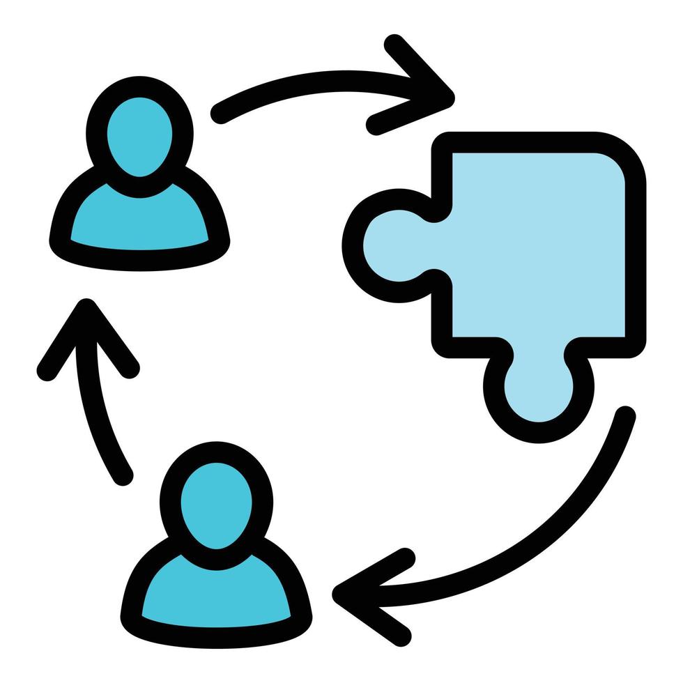 vector de esquema de icono de rompecabezas de empresa. economia social