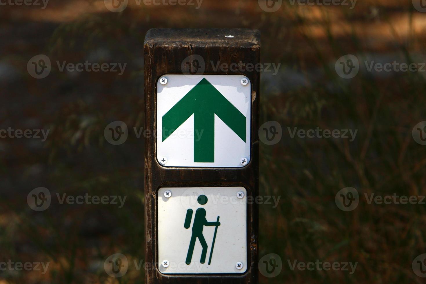 Road information sign installed on the side of the road in Israel. photo