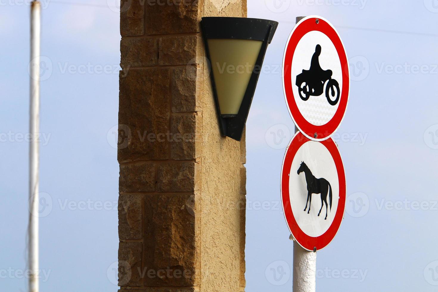 Road information sign installed on the side of the road in Israel. photo