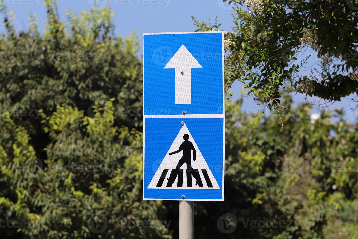 Road information sign installed on the side of the road in Israel. photo