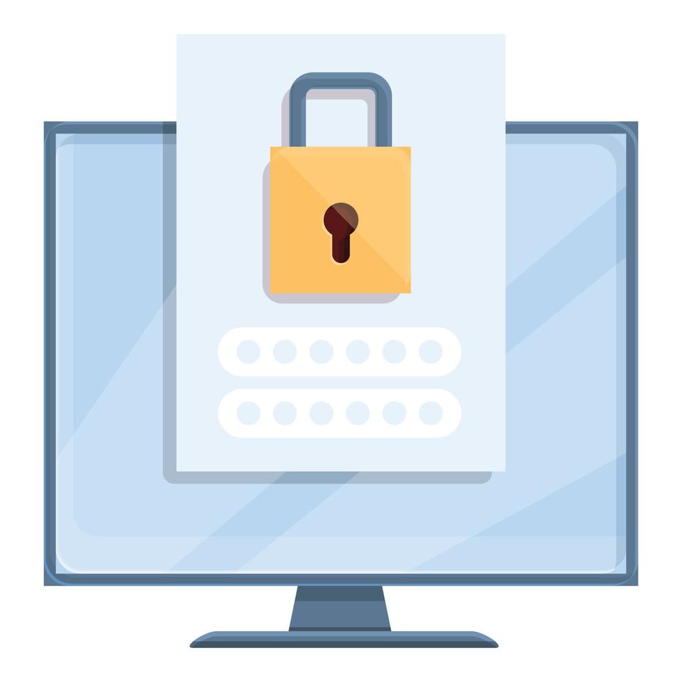 Monitor password protection icon, cartoon style vector