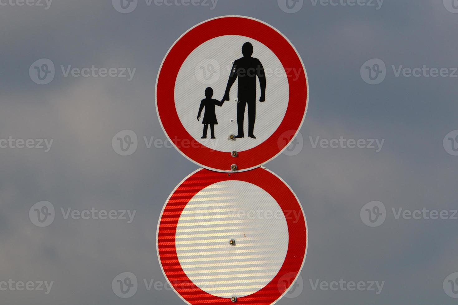 Road information sign installed on the side of the road in Israel. photo