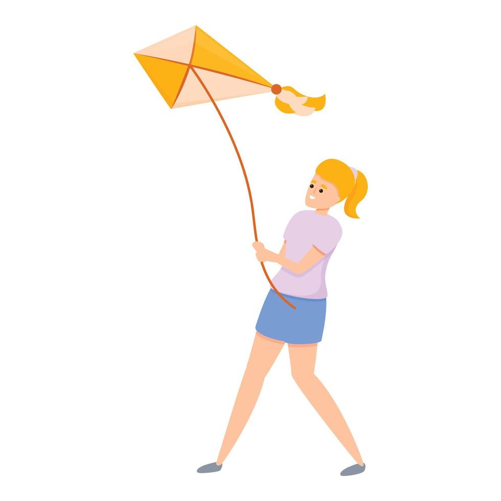 Wind playing kite icon, cartoon style vector