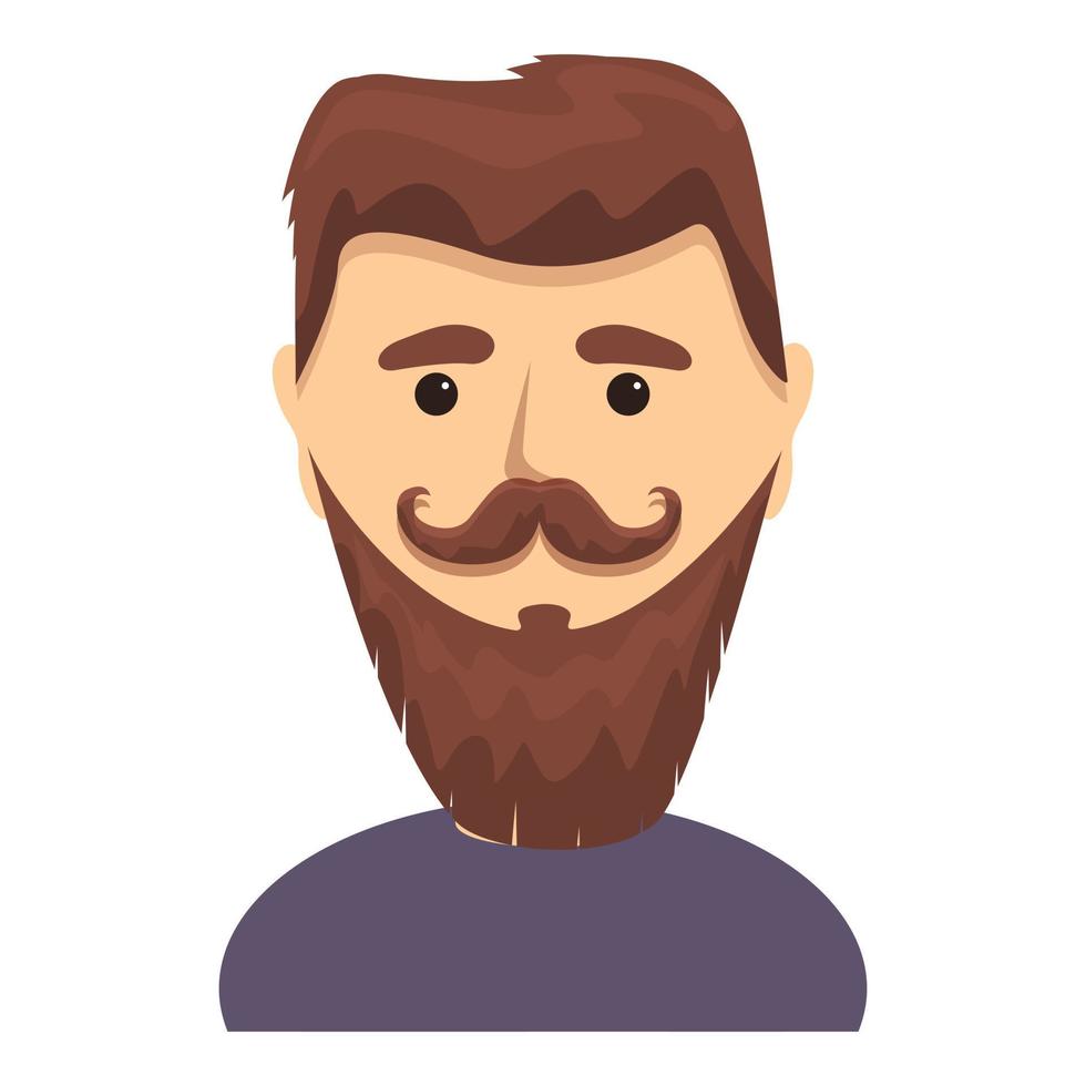 Bearded man with twisted moustache icon, cartoon style vector