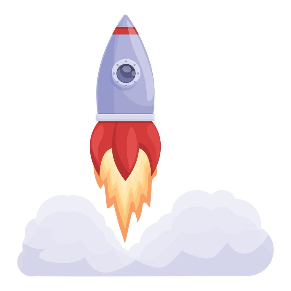 Spacecraft launch space icon, cartoon style vector