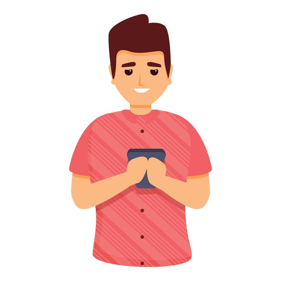 Boy using new smartphone icon, cartoon style vector