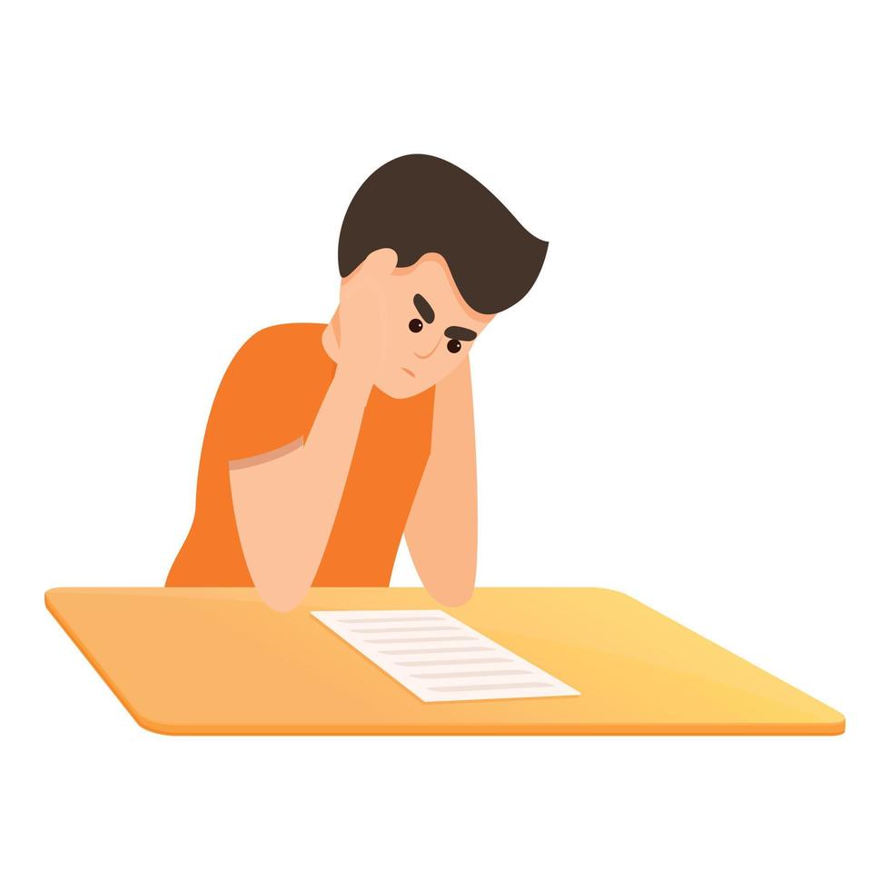 Hard school test icon, cartoon style vector