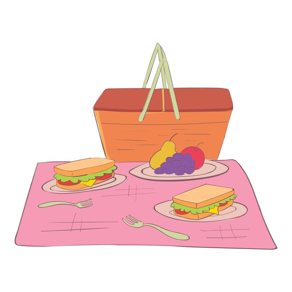 Break picnic basket icon, cartoon and flat style vector