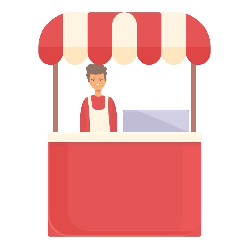 Red hot dog seller icon cartoon vector. Food stand vector