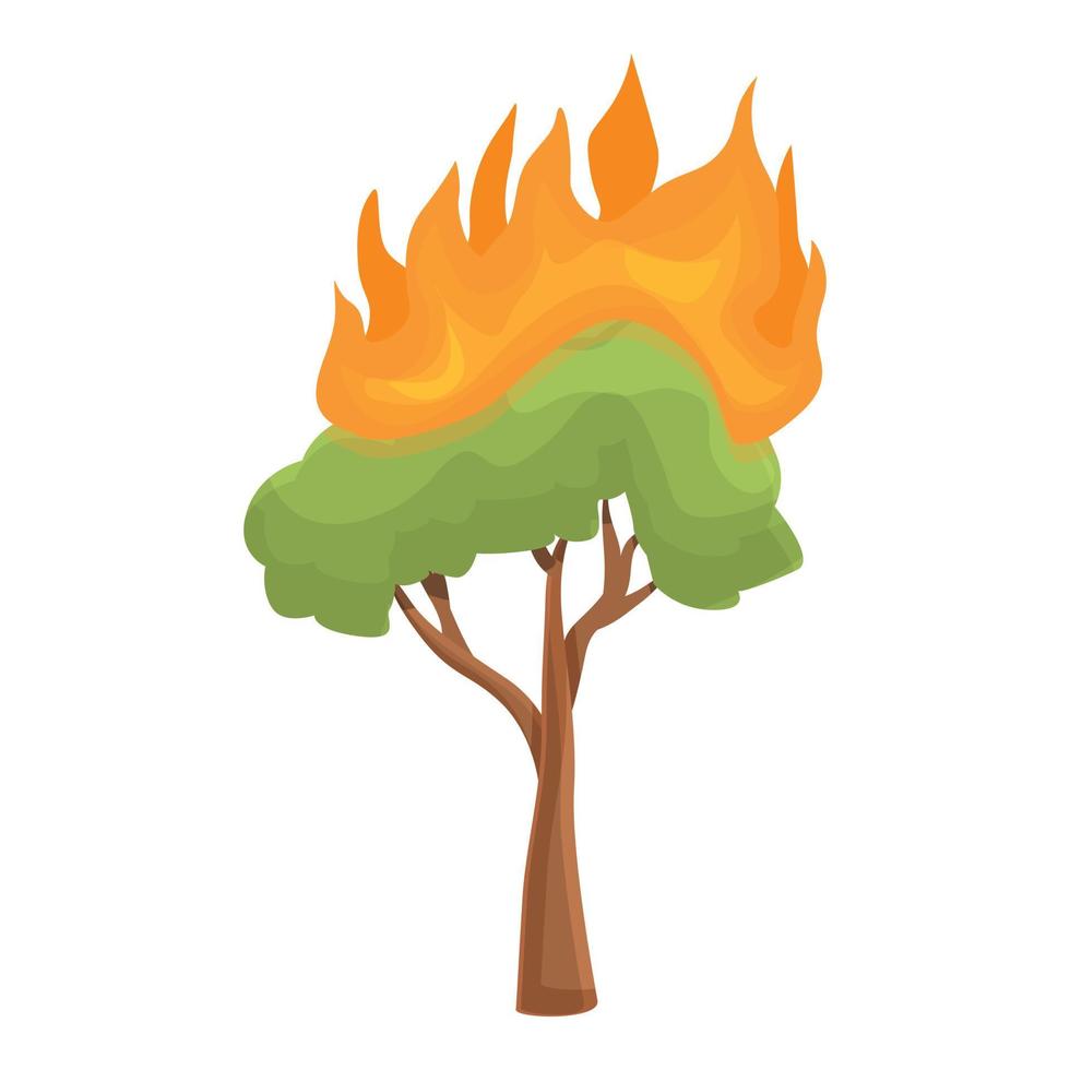 árbol joven en icono de fuego, estilo de dibujos animados vector