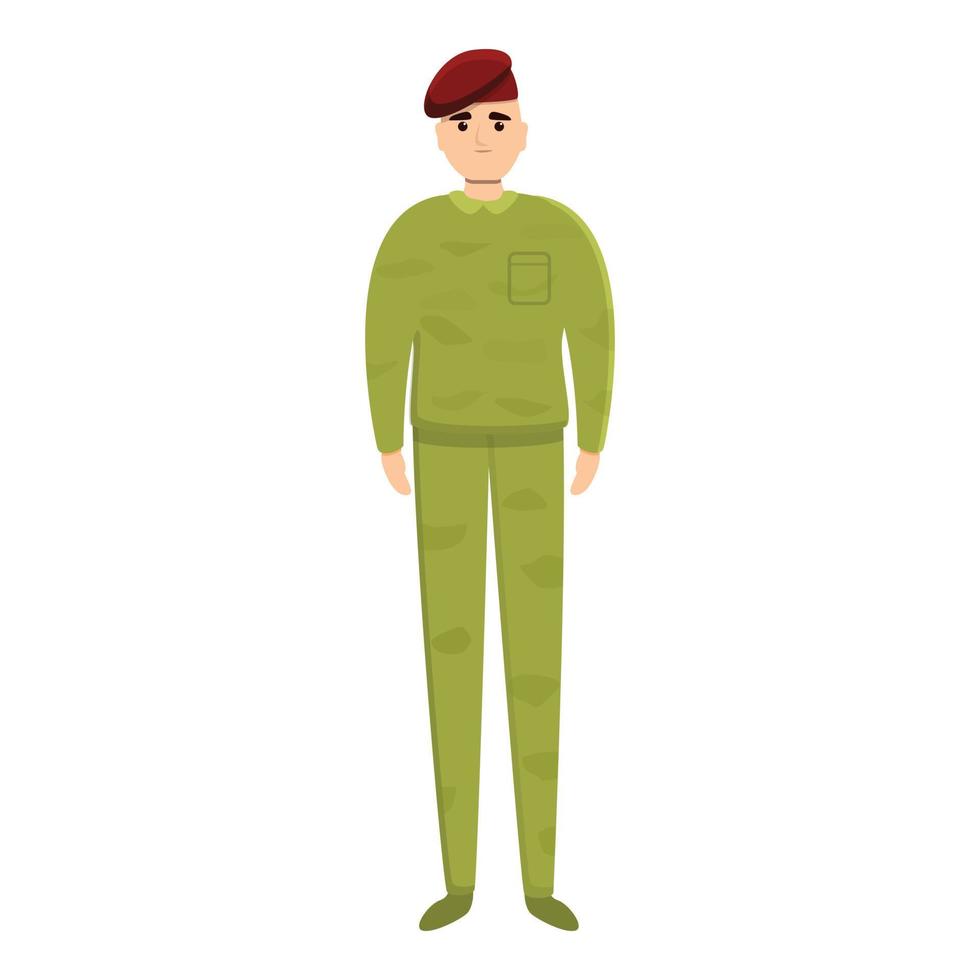 Red beret military uniform icon, cartoon style vector