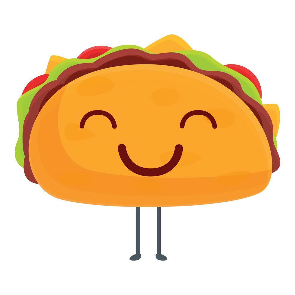 Happy taco icon, cartoon style vector