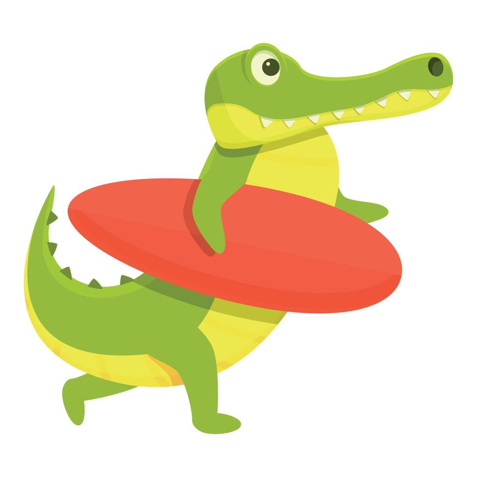 Surfing crocodile icon, cartoon style vector