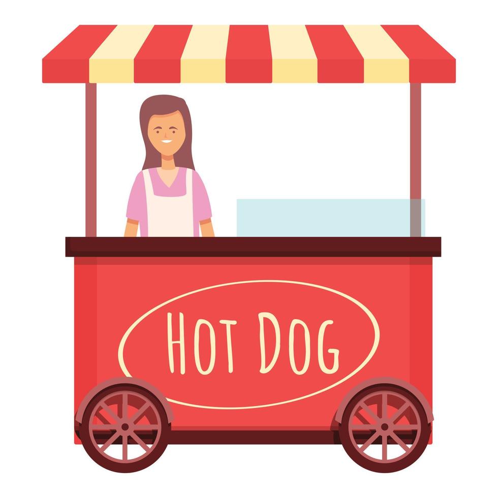 Girl hot dog seller icon cartoon vector. Food stand vector
