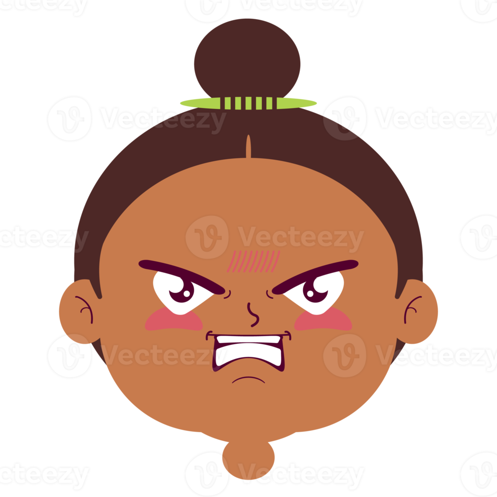 ragazza arrabbiato viso cartone animato carino png