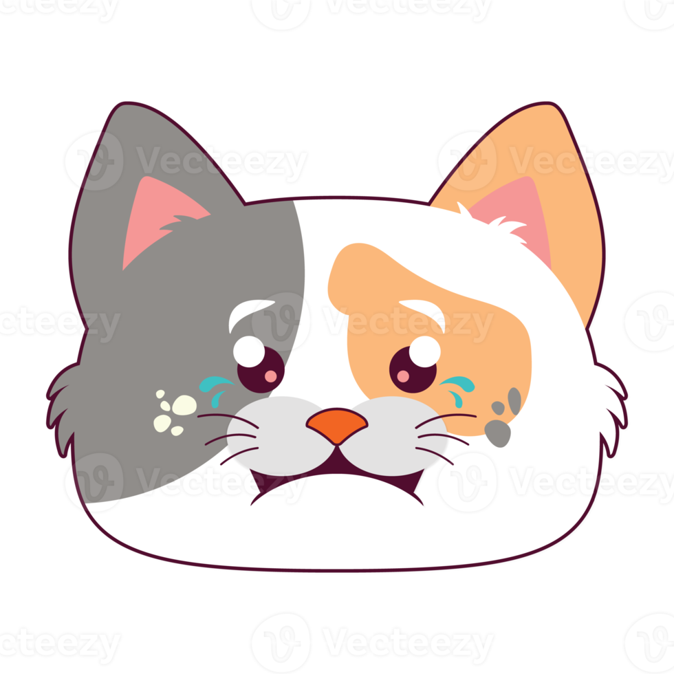 gatto triste viso cartone animato carino png