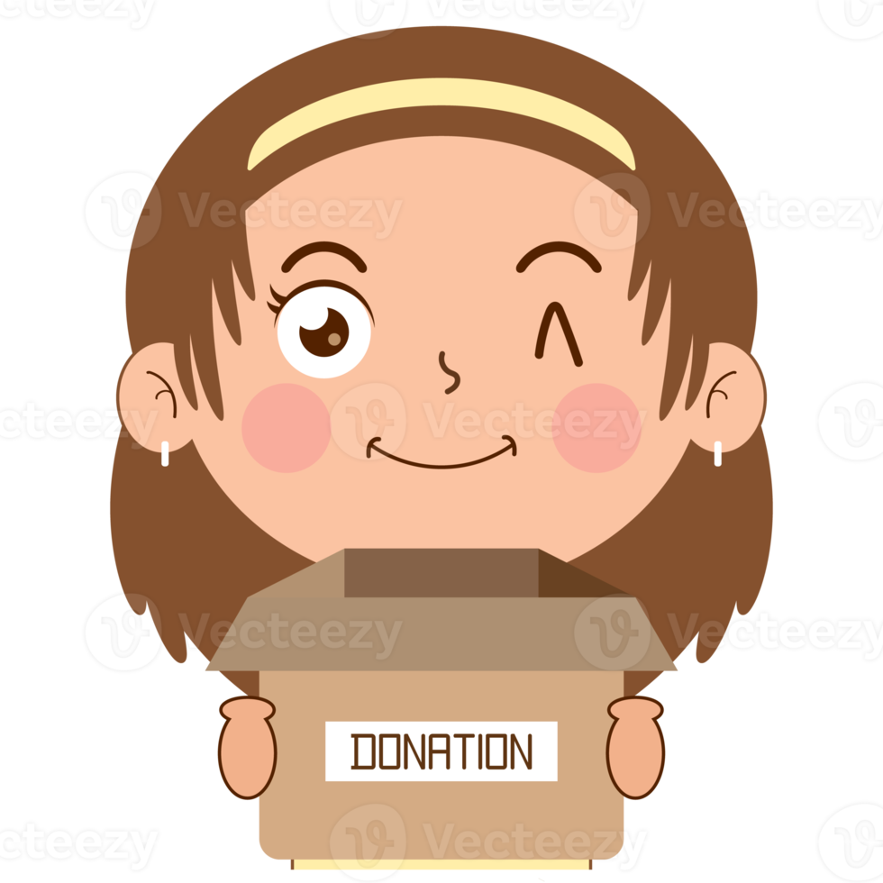 girl happy face holding box of donation cartoon cute png