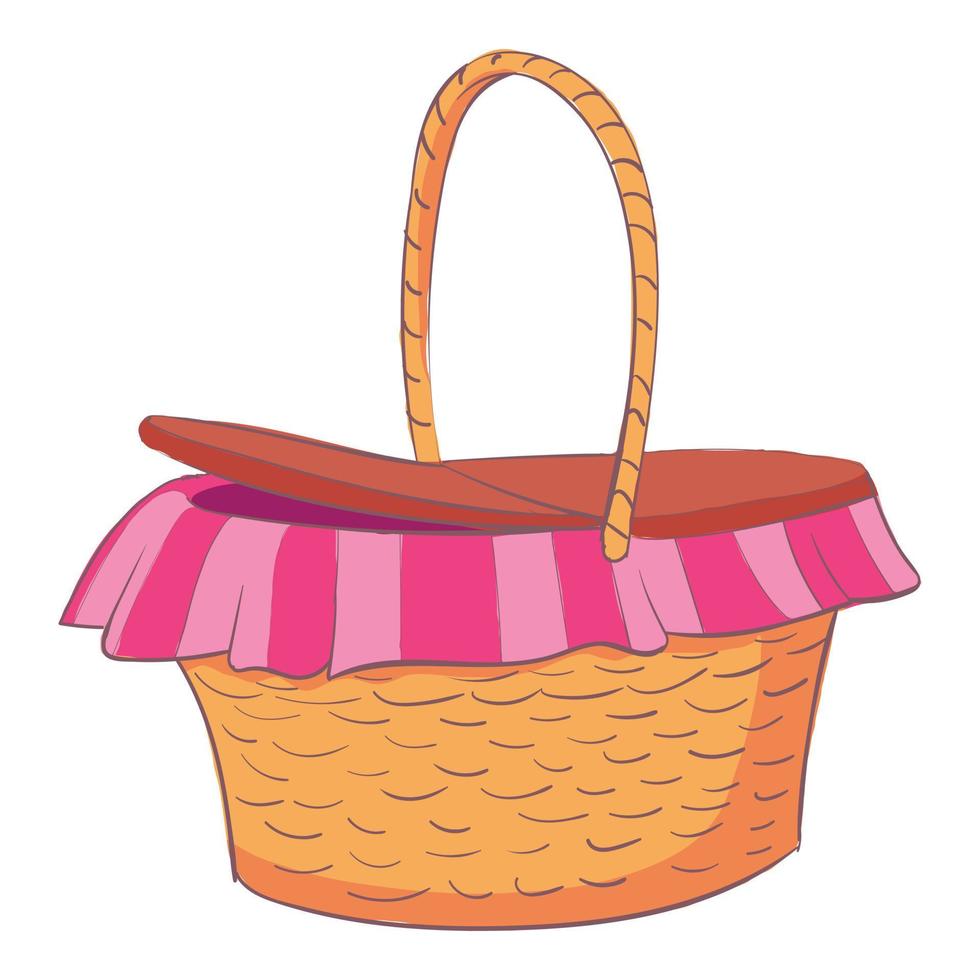 Grocery basket icon, cartoon and flat style vector