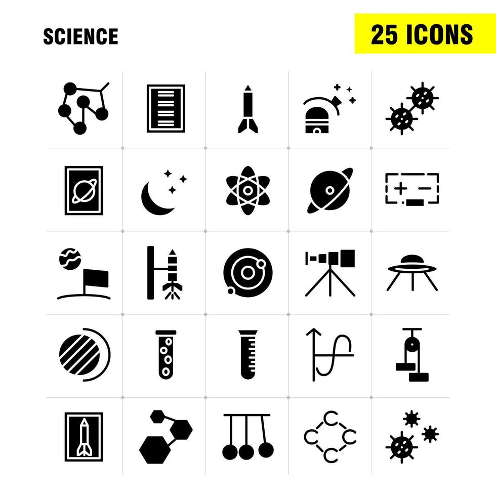 paquete de iconos de glifos sólidos de ciencia para diseñadores y desarrolladores vector