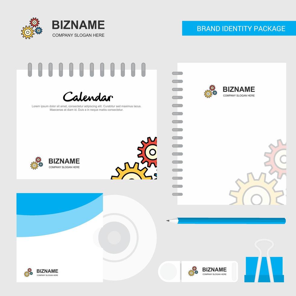 Gear setting Logo Calendar Template CD Cover Diary and USB Brand Stationary Package Design Vector Template