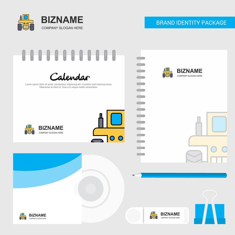 Tractor Logo Calendar Template CD Cover Diary and USB Brand Stationary Package Design Vector Template