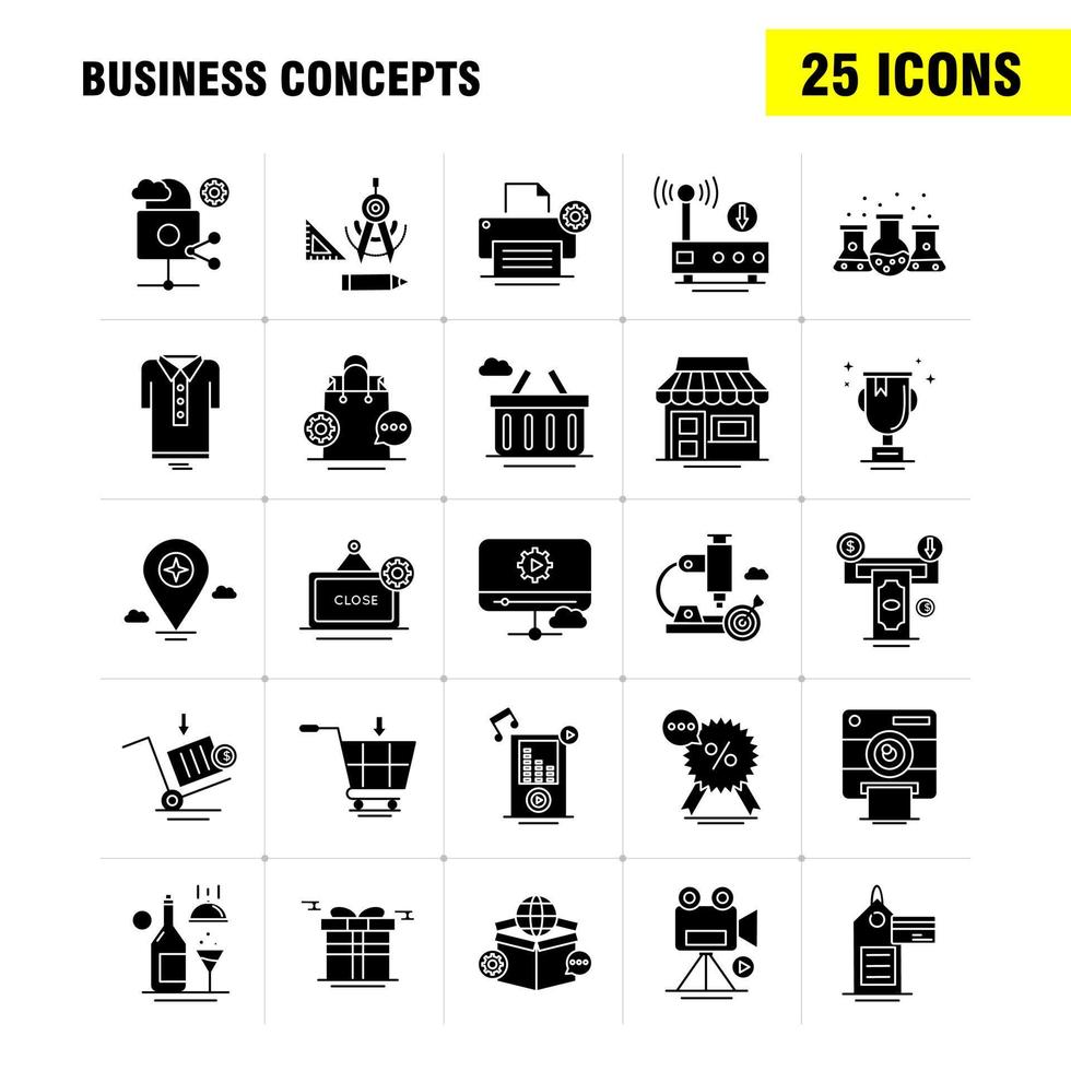 Business Concepts Solid Glyph Icons Set For Infographics Mobile UXUI Kit And Print Design Include Open Board Board Shop Mall Calendar Date Months Collection Modern Infographic Logo and Pict vector
