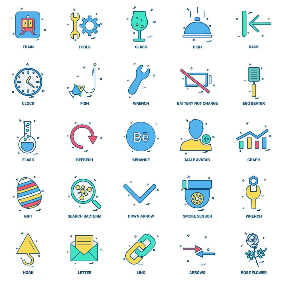 25 conjunto de iconos de color plano de mezcla de concepto de negocio vector