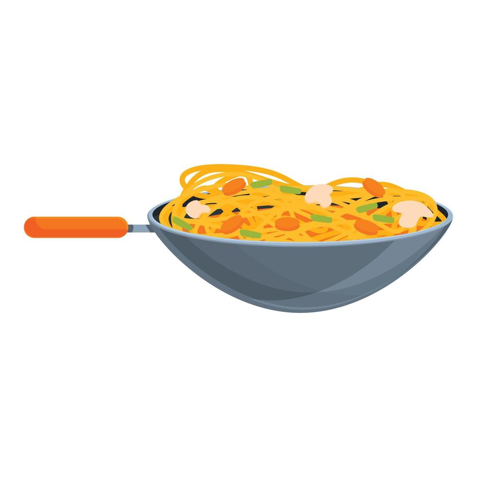 icono de sartén wok, estilo de dibujos animados vector