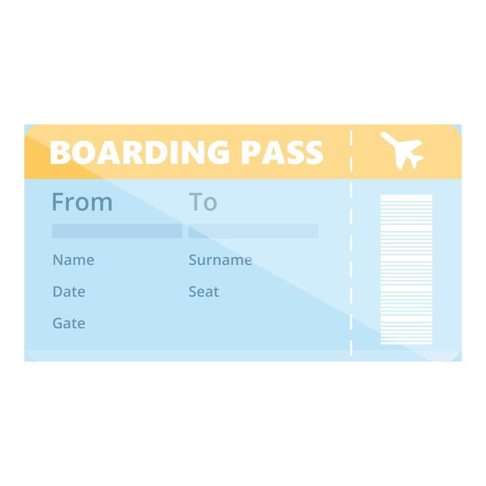 Trip boarding pass icon, cartoon style vector