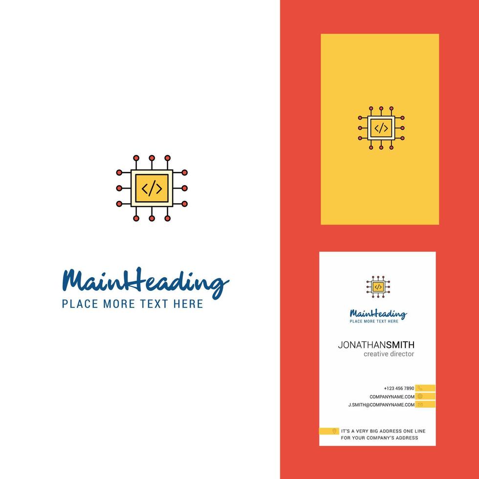 logotipo creativo del procesador y vector de diseño vertical de la tarjeta de visita