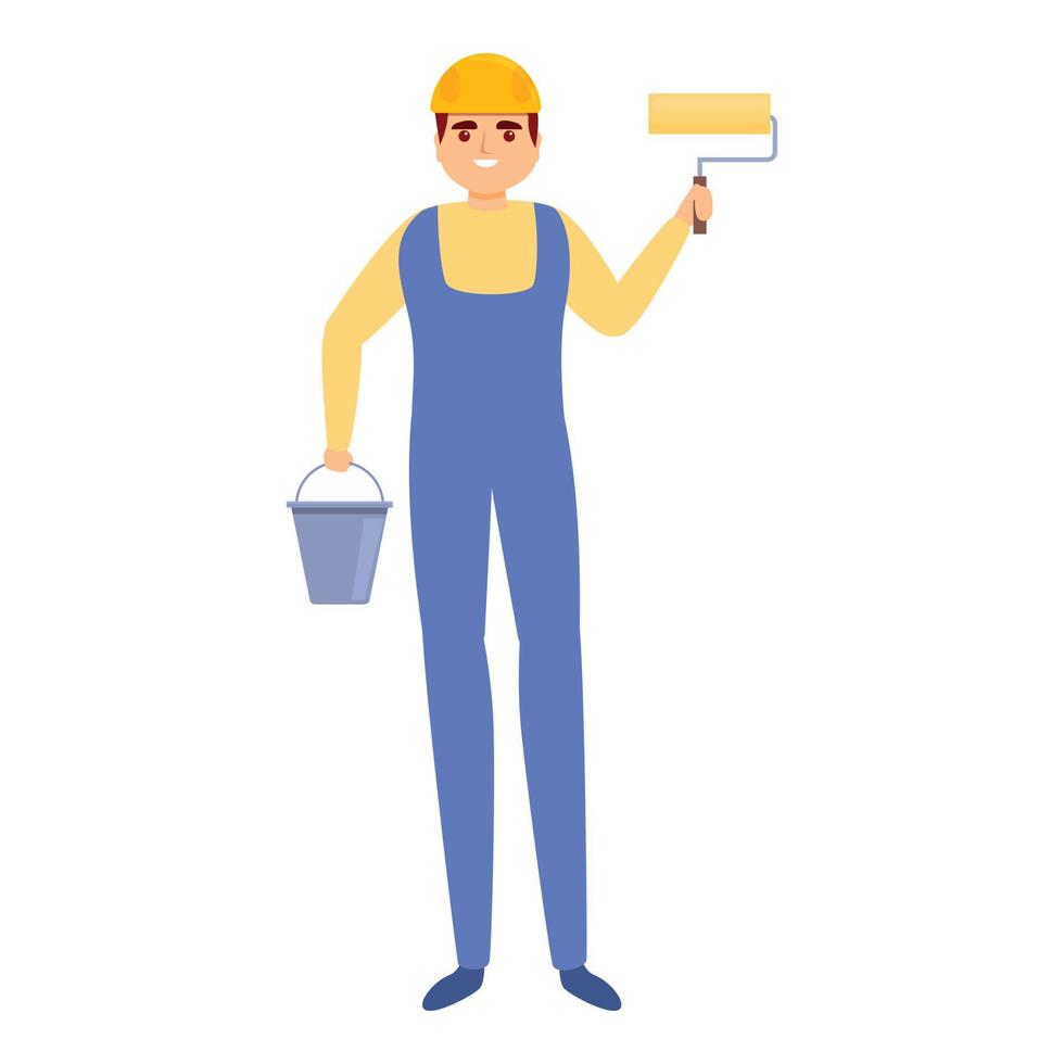 Builder paint roll icon, cartoon style vector