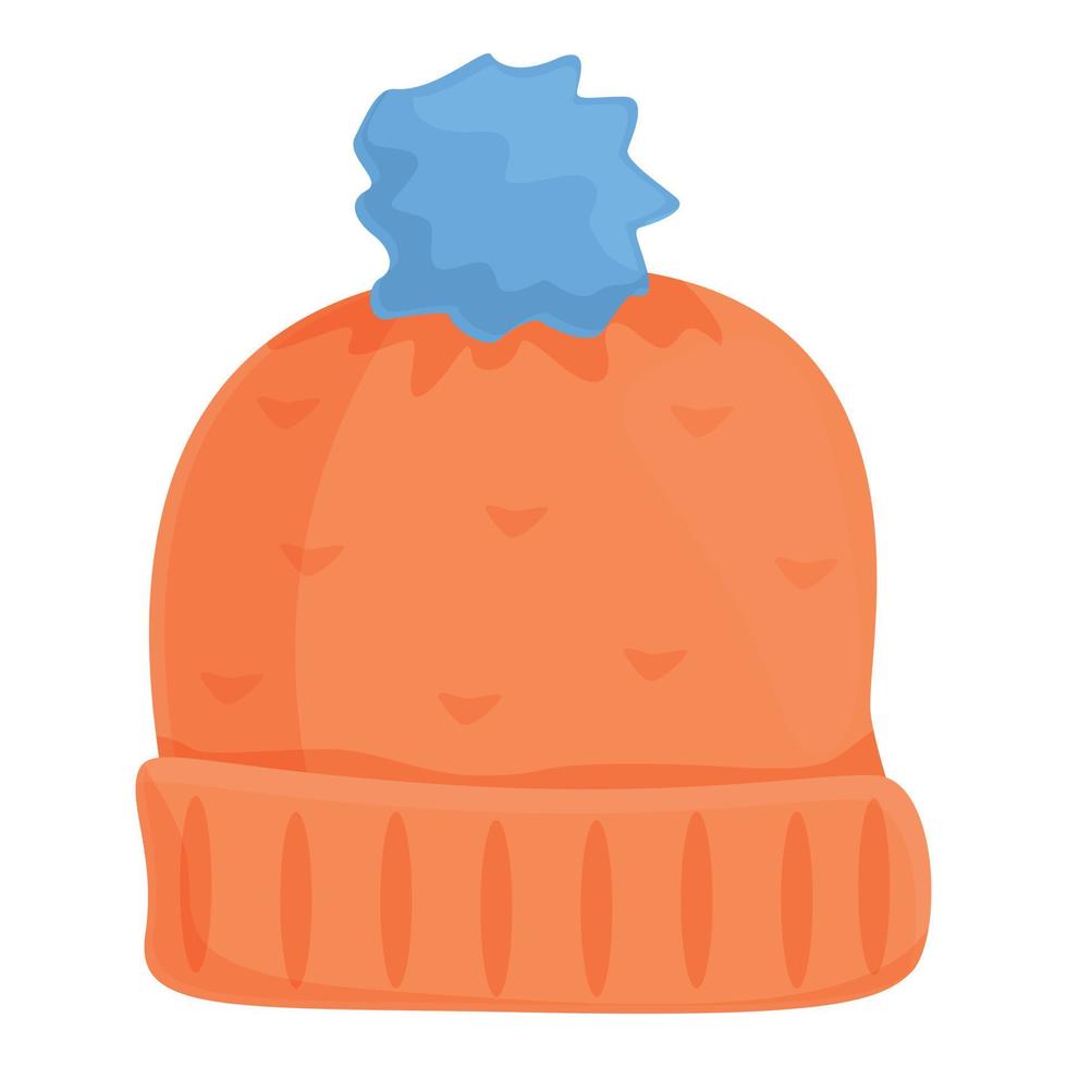 Icono de sombrero de invierno de tejer, estilo de dibujos animados vector