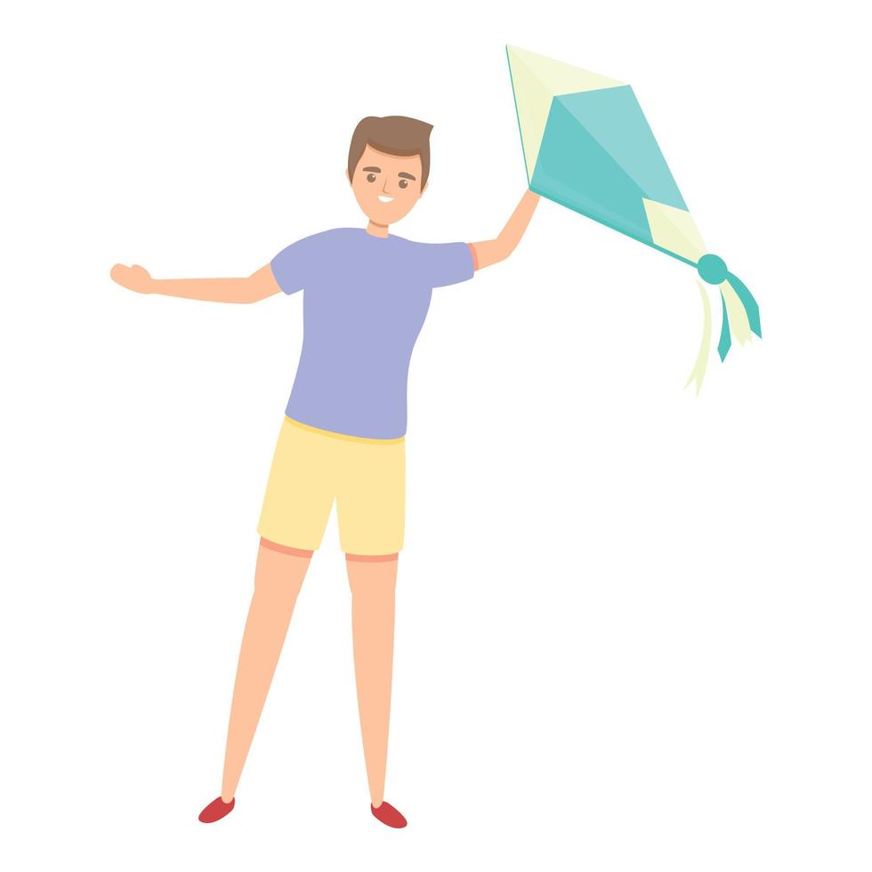 Childhood playing kite icon, cartoon style vector