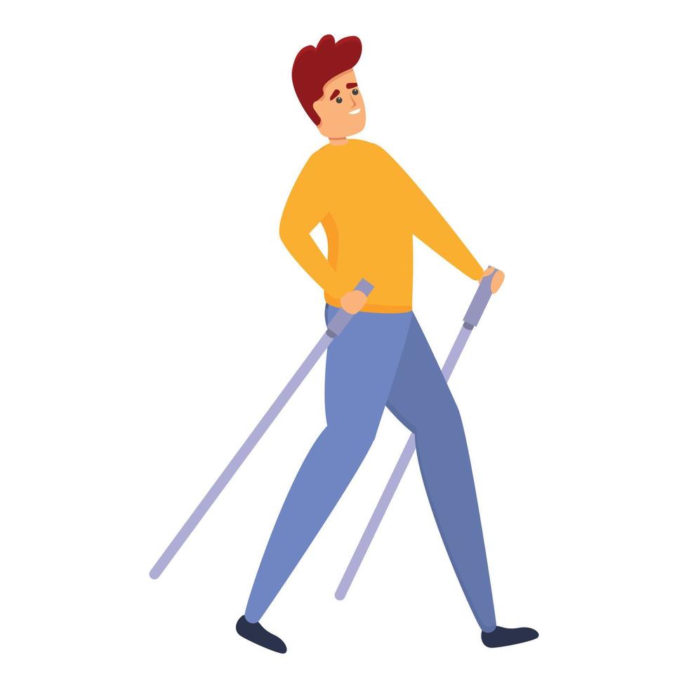 Sticks nordic walking icon, cartoon style vector