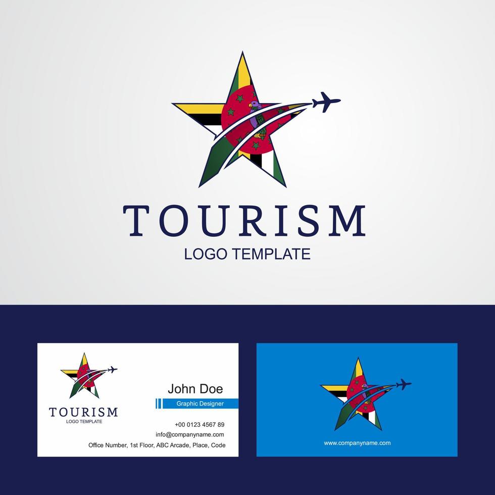 logotipo de estrella creativa de bandera de dominica de viaje y diseño de tarjeta de visita vector