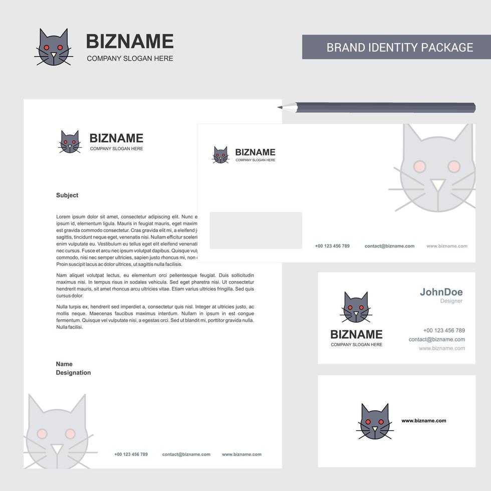 Cat Business Letterhead Envelope and visiting Card Design vector template