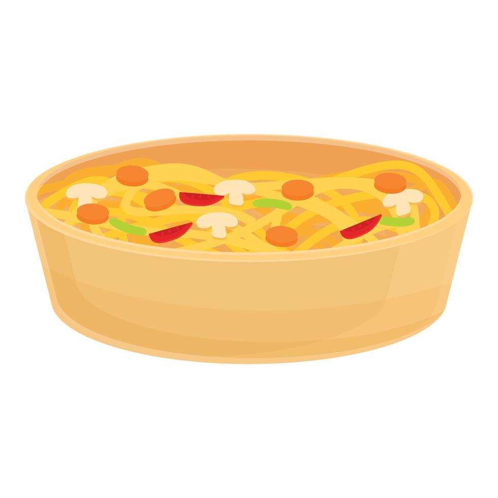 Wok food wood pot icon, cartoon style vector