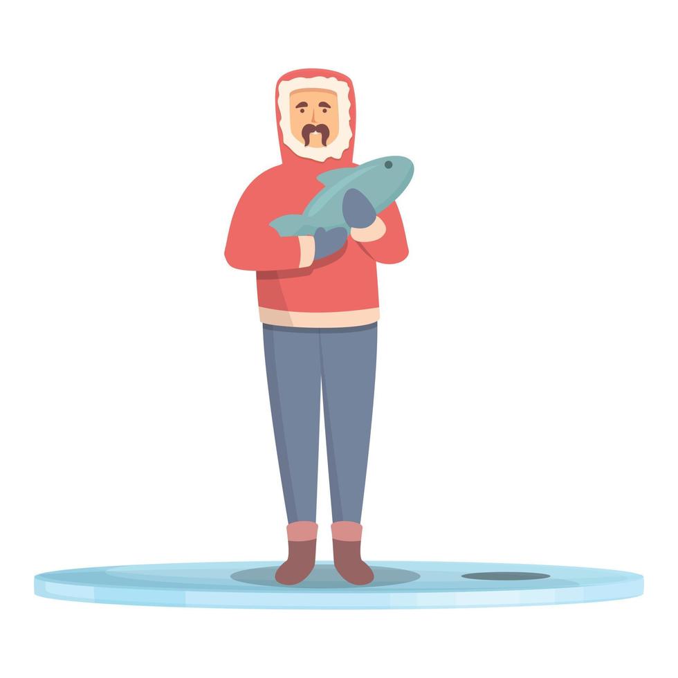 vector de dibujos animados de icono de captura de pesca en hielo. pescado de invierno
