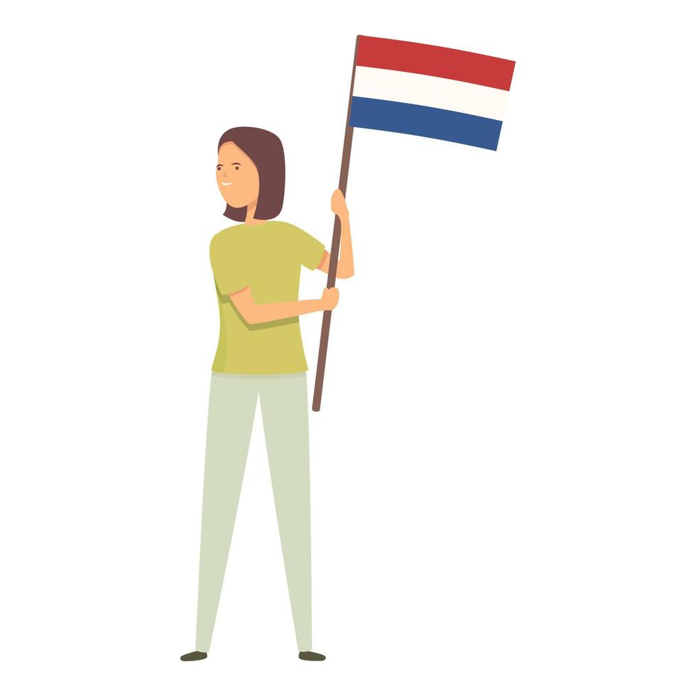 Girl with Netherlands flag icon cartoon vector. Cute kid vector