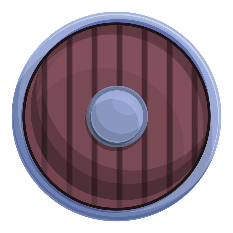 Round shield icon cartoon vector. Wood viking shield vector