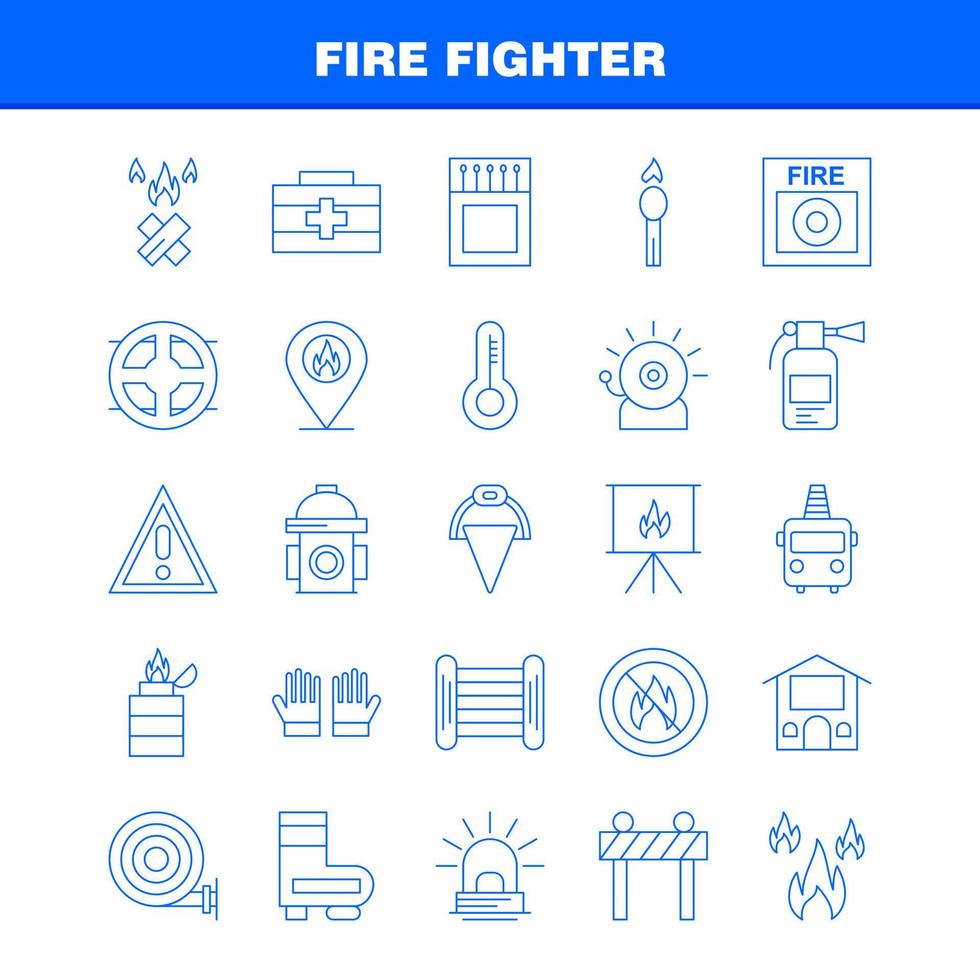 icono de línea de bombero para impresión web y kit de uxui móvil, como el vector de paquete de pictogramas de fuego de bombero de barrera de bombero de bombero