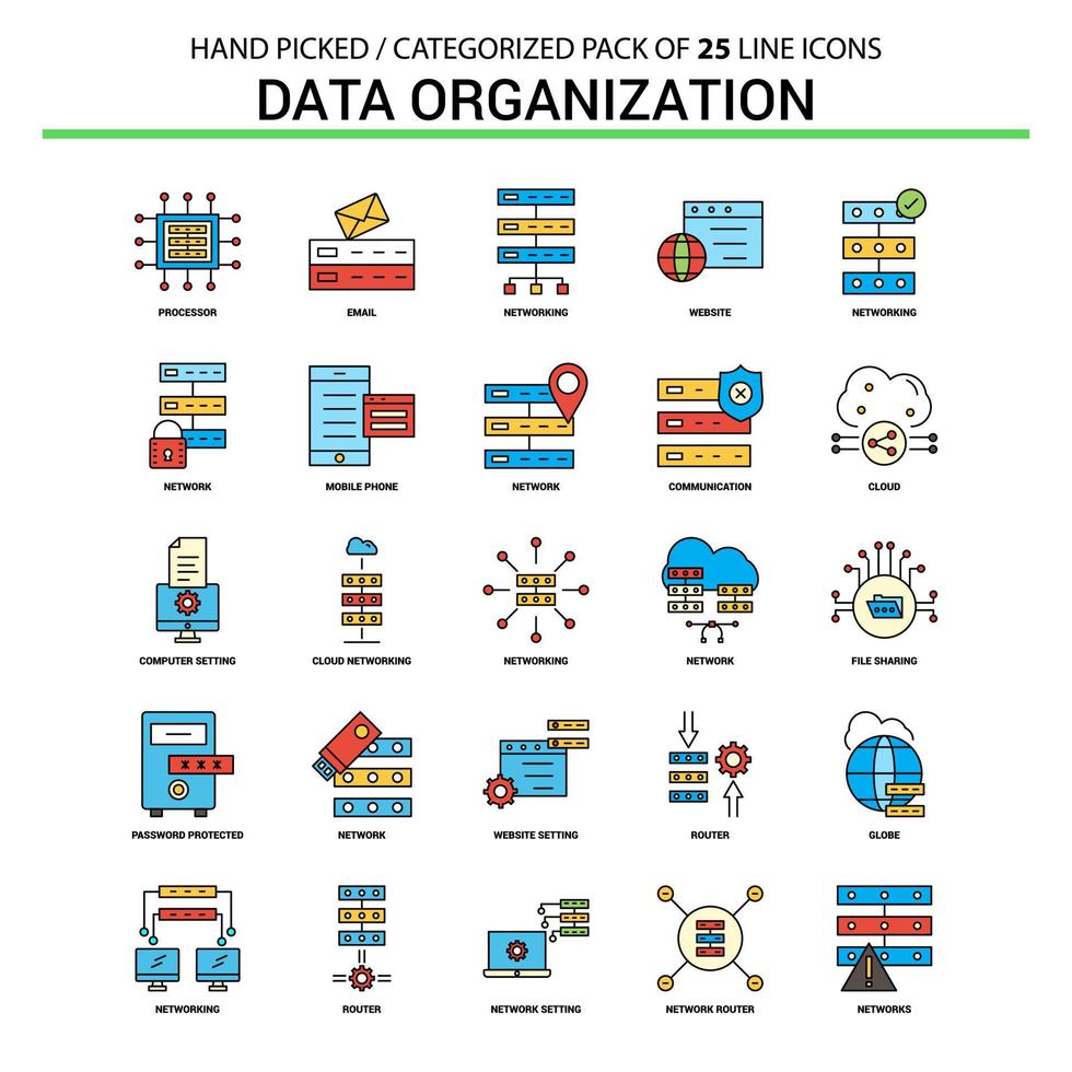 Data Organization Flat Line Icon Set Business Concept Icons Design vector